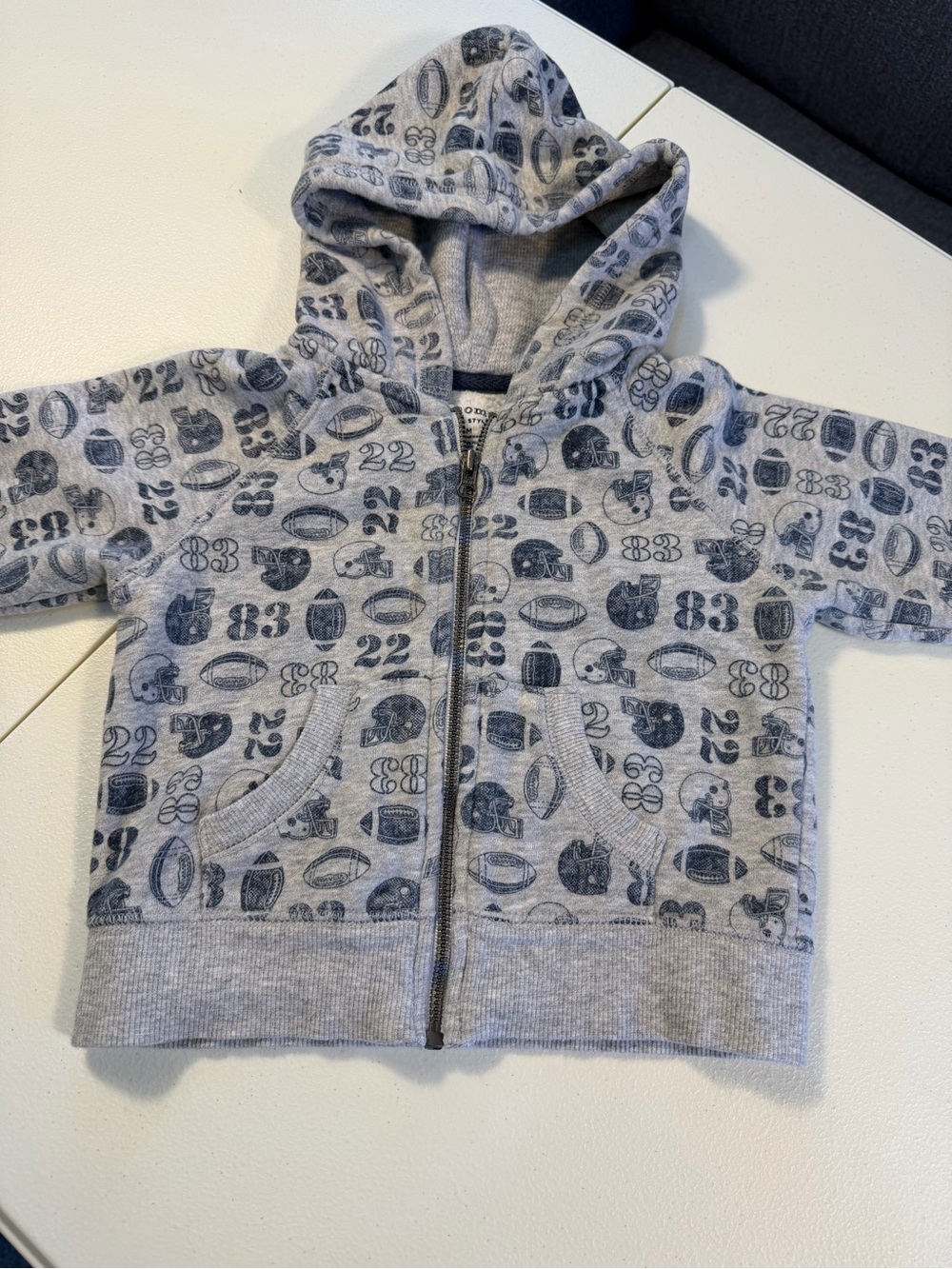 Sonoma Baby Boy 18M Football Print Full Zip Hoodie Gray